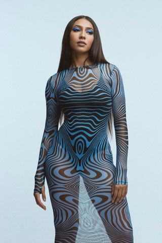 PSYCHEDELIC MESH MAXI DRESS